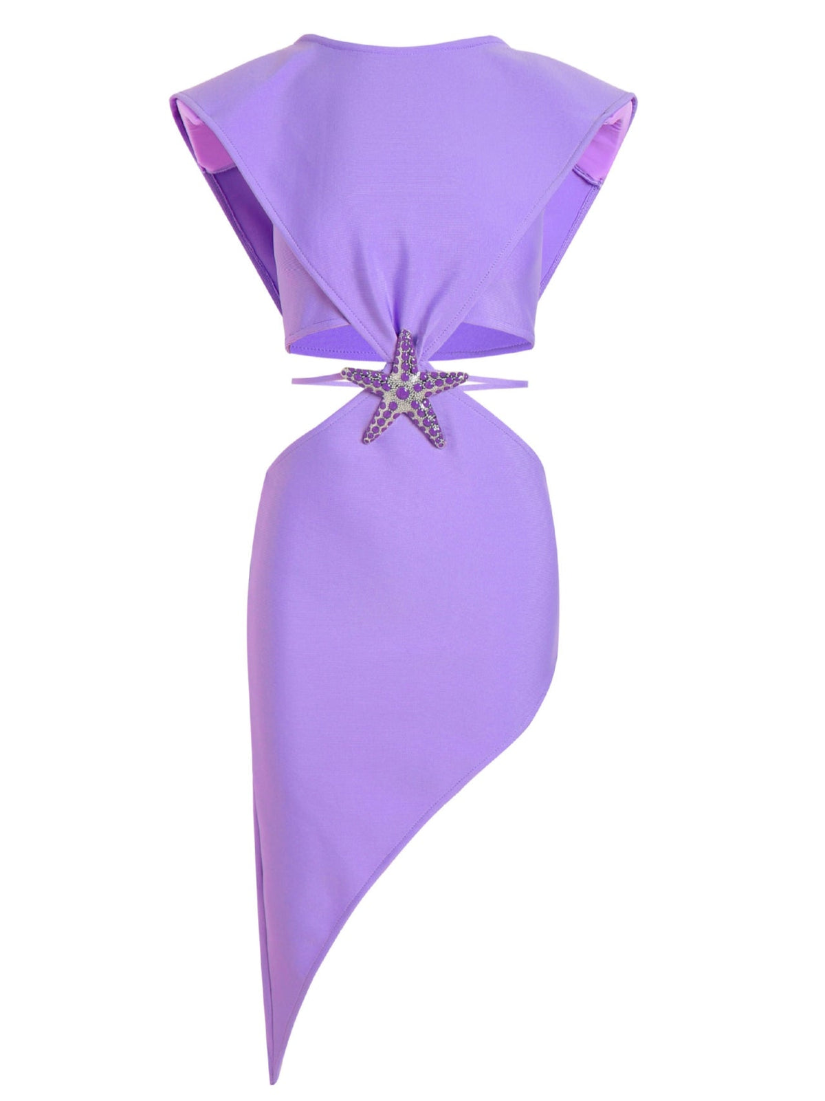 Boat Neck Starfish Embellished Cutout Asymmetric Bandage Bodycon Midi Dress