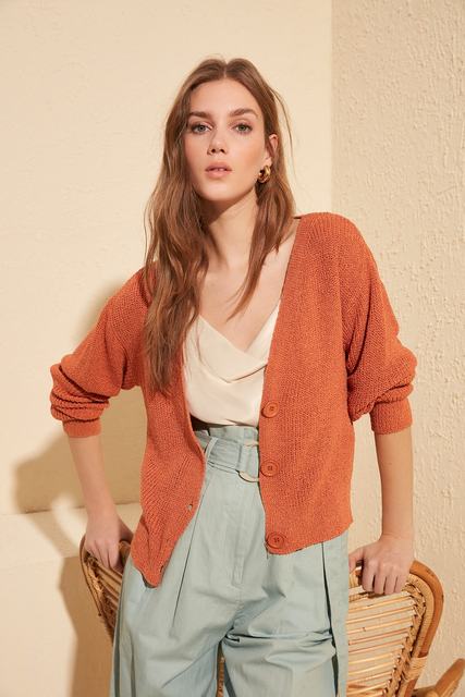 Trendyol Button Detail Cardigan Cinnamon / L