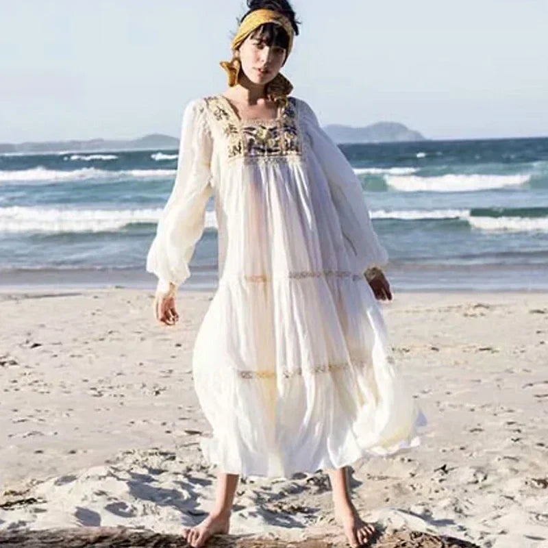 Tunic Dress Cotton Rayon Floral Embroidery