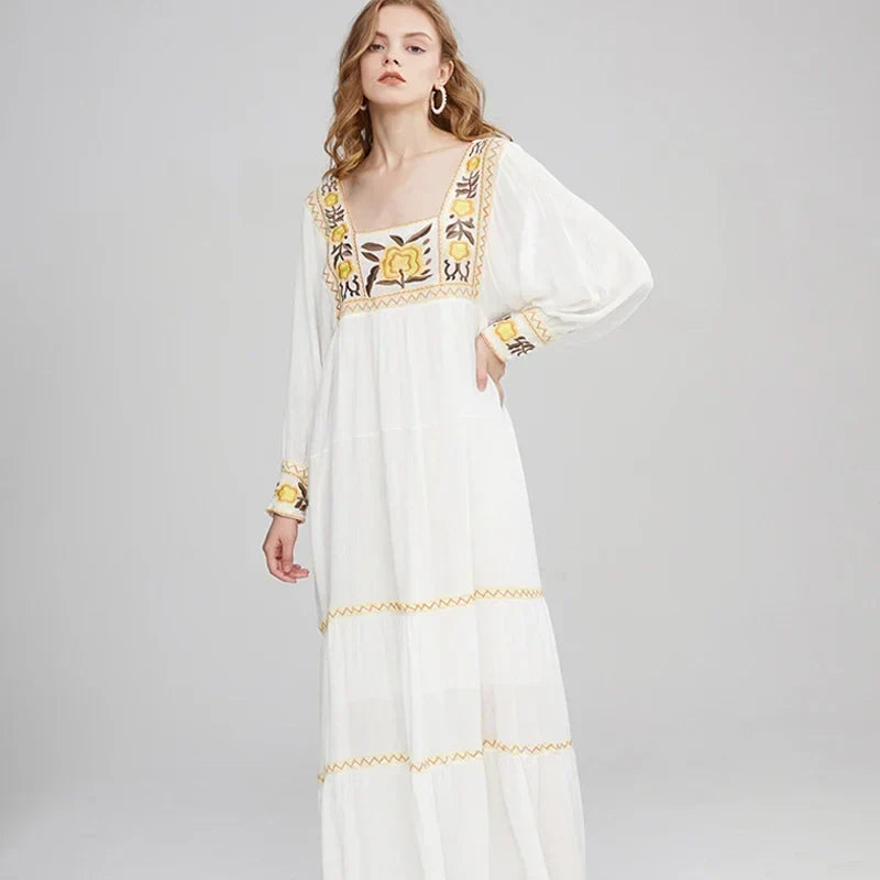 Tunic Dress Cotton Rayon Floral Embroidery