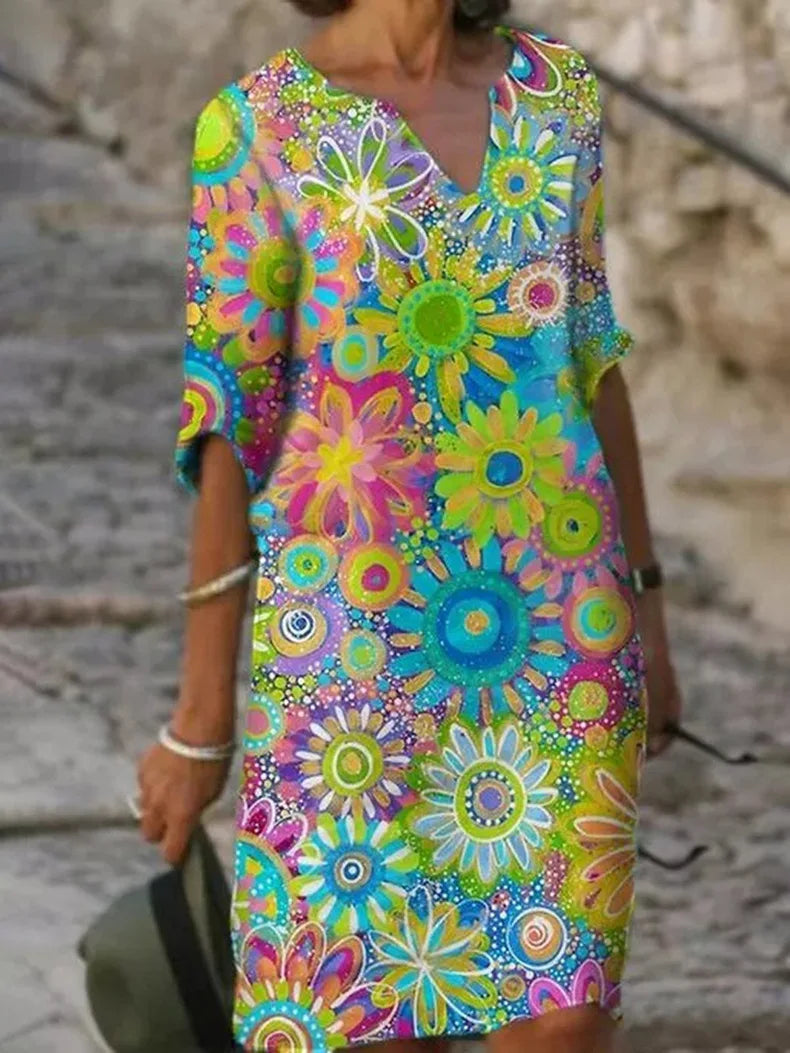 Yanet Exclusive Floral V Neck Dress Elevated Occasion Wear