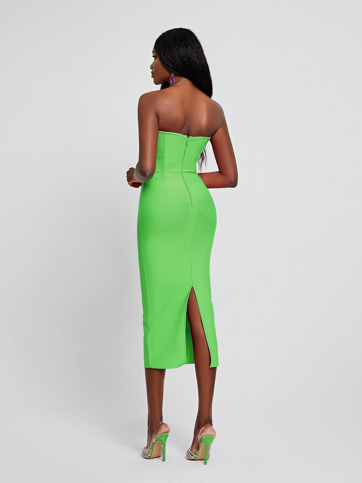 Strapless Sweetheart Cutout Waist Bandage Bodycon Midi Dress