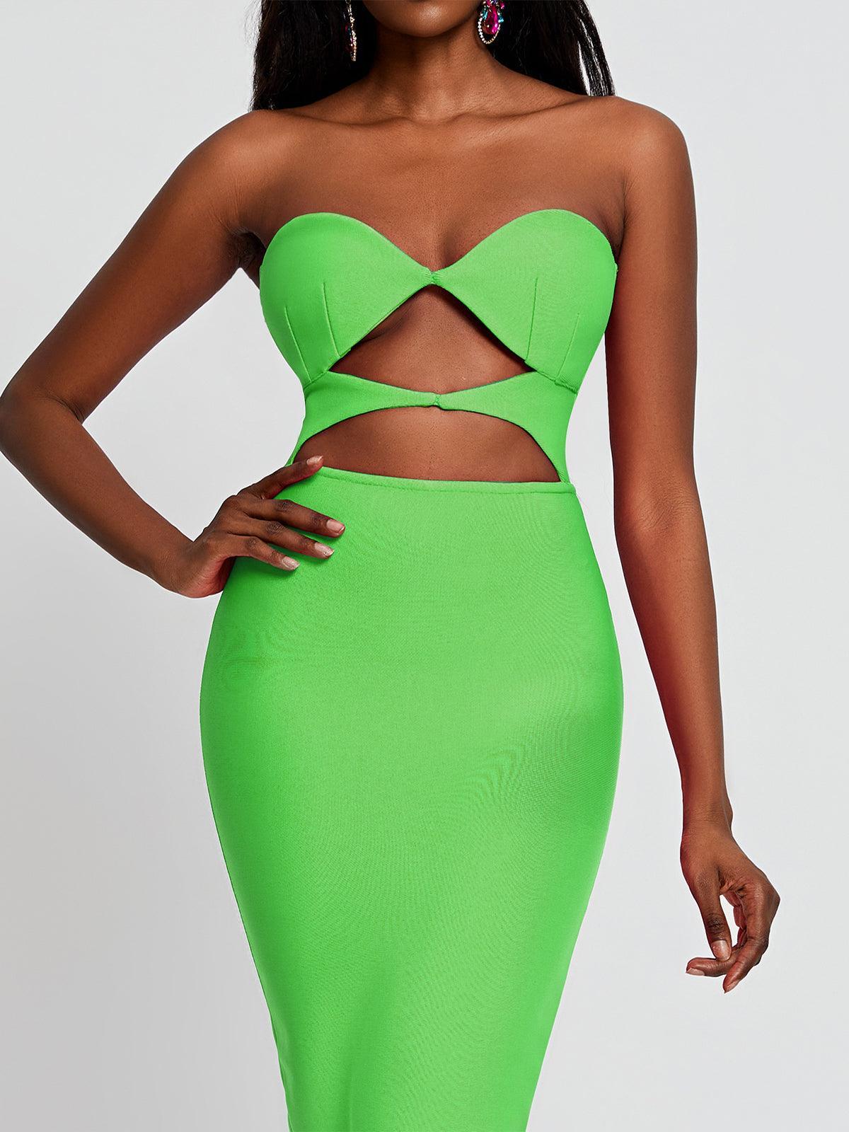 Strapless Sweetheart Cutout Waist Bandage Bodycon Midi Dress