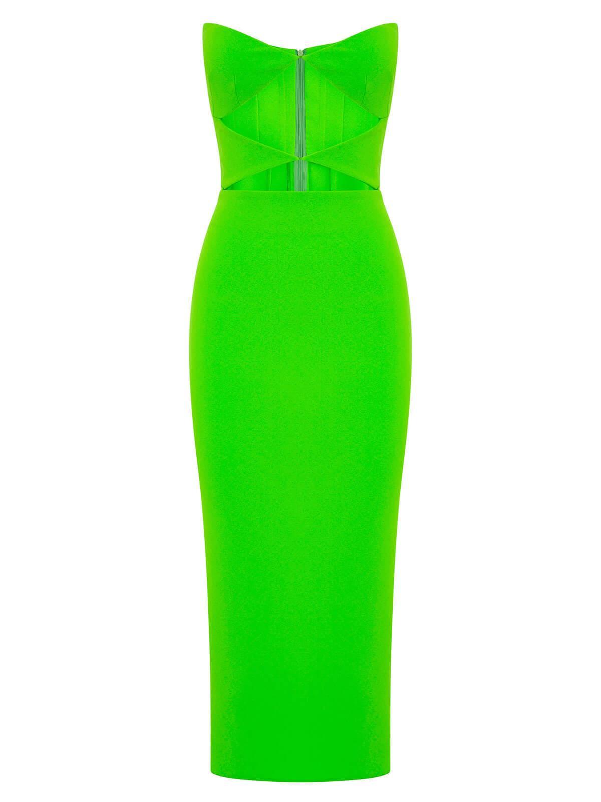 Strapless Sweetheart Cutout Waist Bandage Bodycon Midi Dress