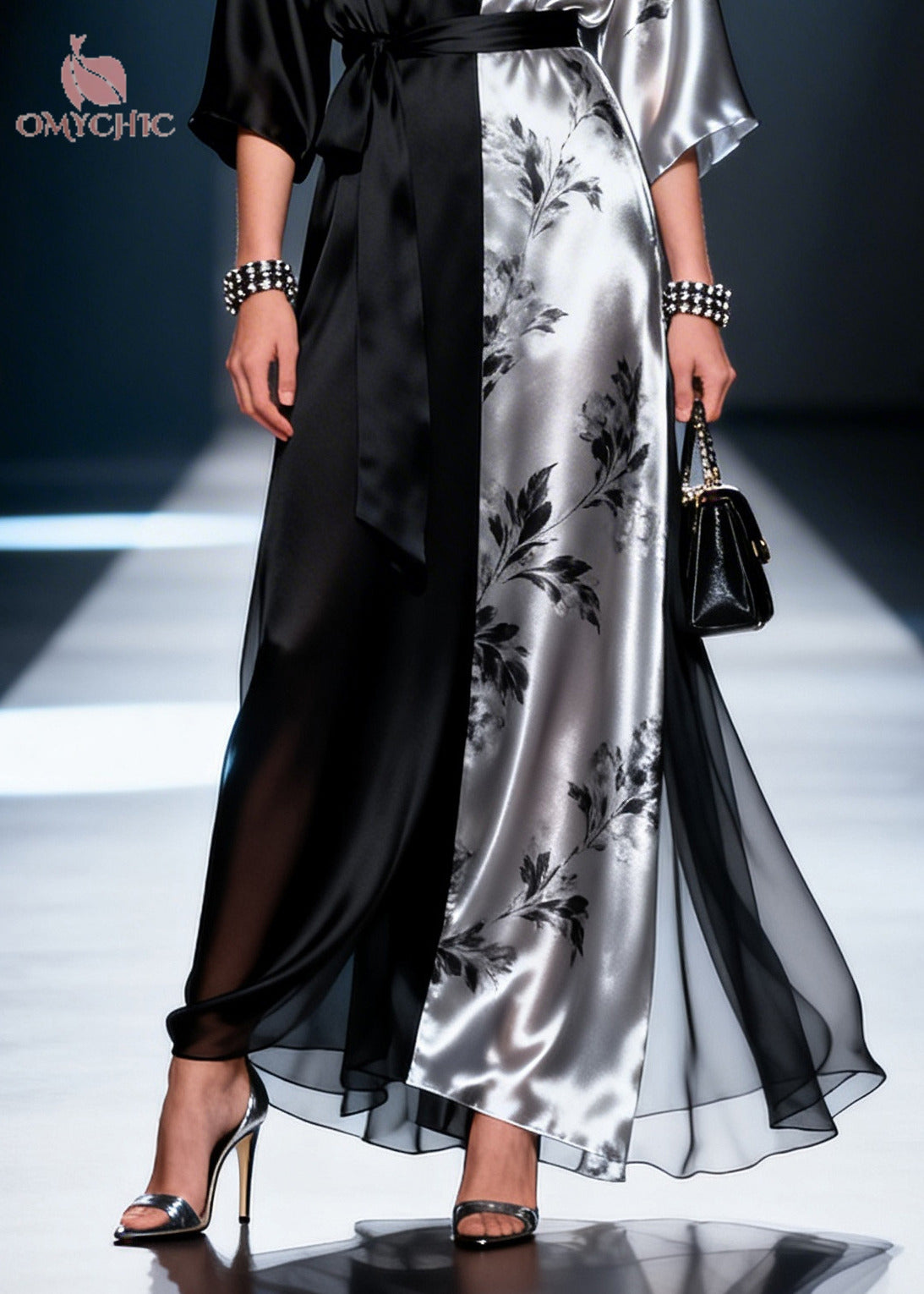 Unique Black Asymmetrical Patchwork Draping Chiffon Tunic Dress Summer
