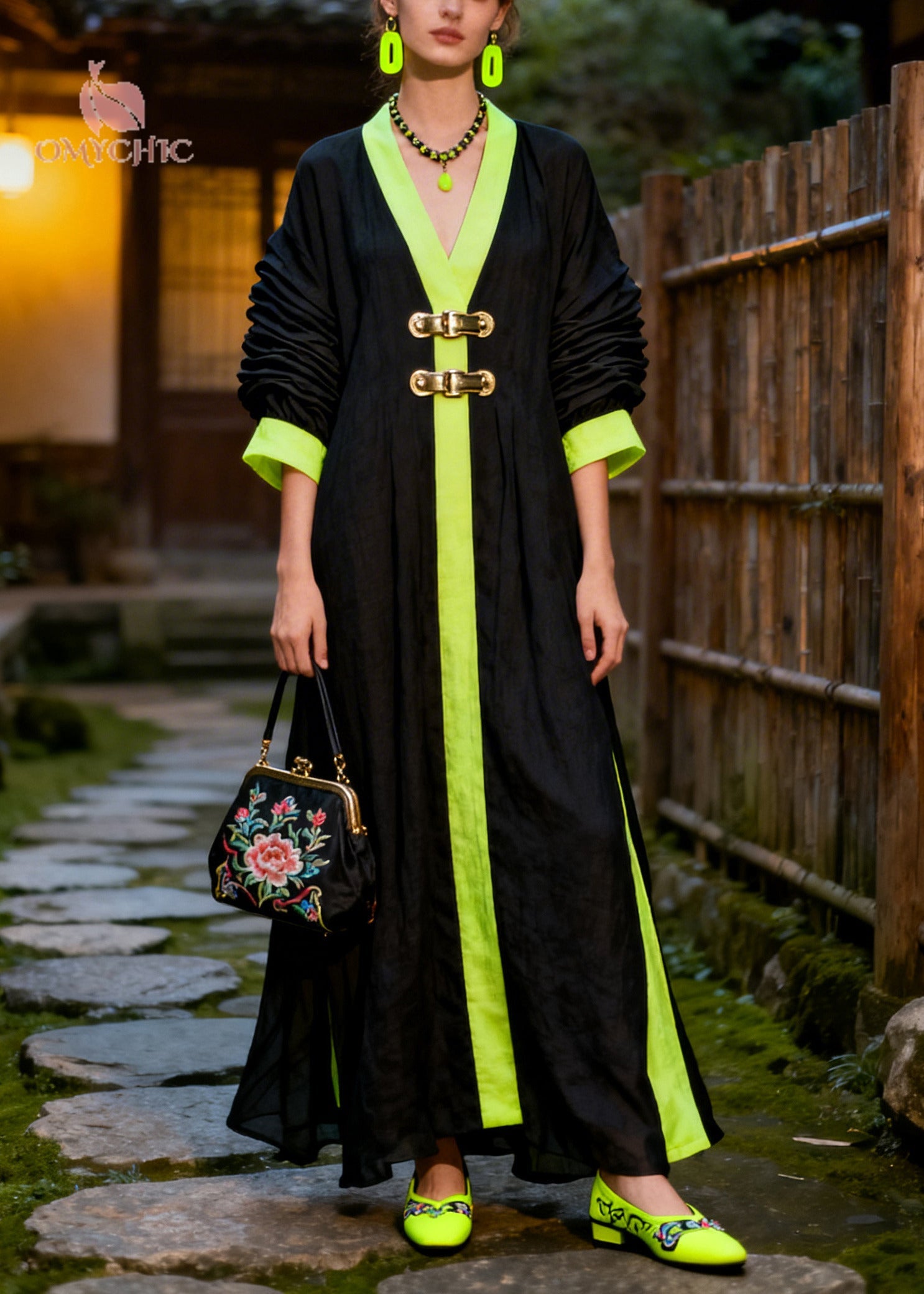 Unique Black Oversized Patchwork Cotton Maxi Dress Summer