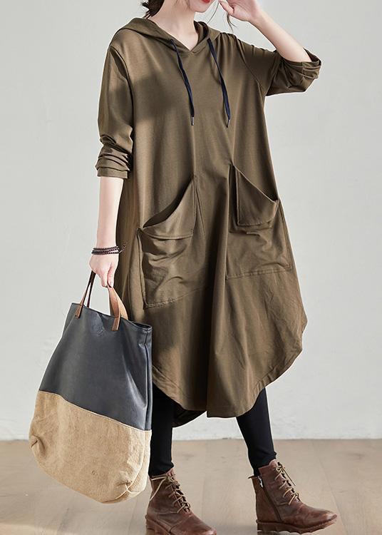 Unique Hooded Asymmetric Spring Clothes Photography Khaki Maxi Dresses ( Limited Stock)