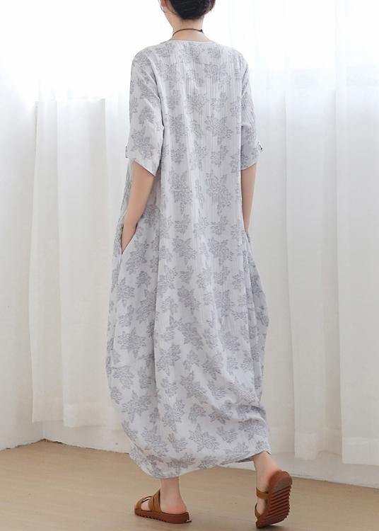 Unique Light Grey Linen Asymmetric Design Dress In Summer