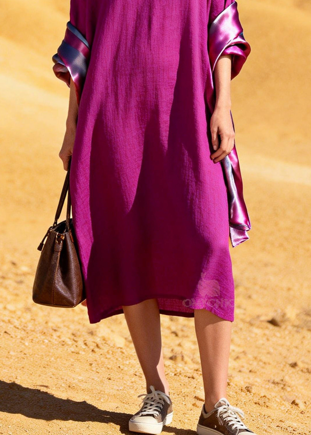 Unique Purple Oversized Patchwork Cotton Dress Summer