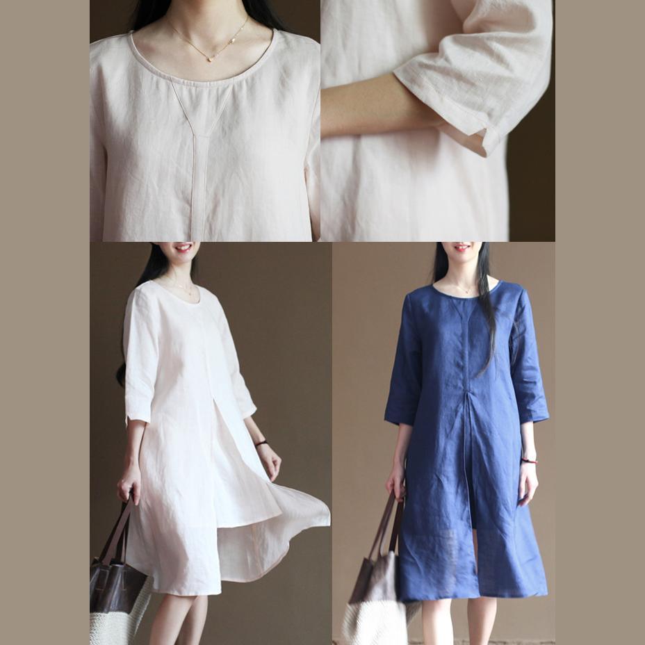 Unique Blue half sleeve linen sundress casual shift dresses