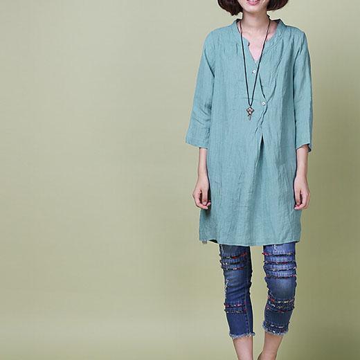 Unique half sleeve sundress linen shift dress blue