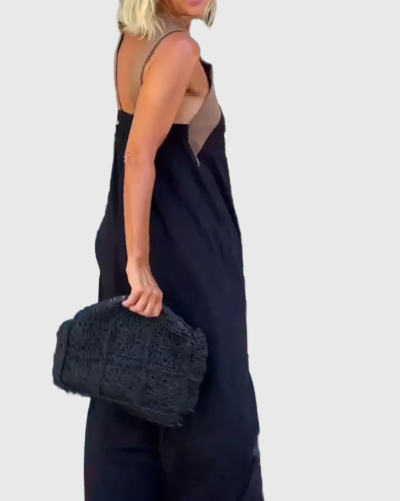 Cross Front Halter Neck Sleeveless Contrast Panel Maxi Dress 12