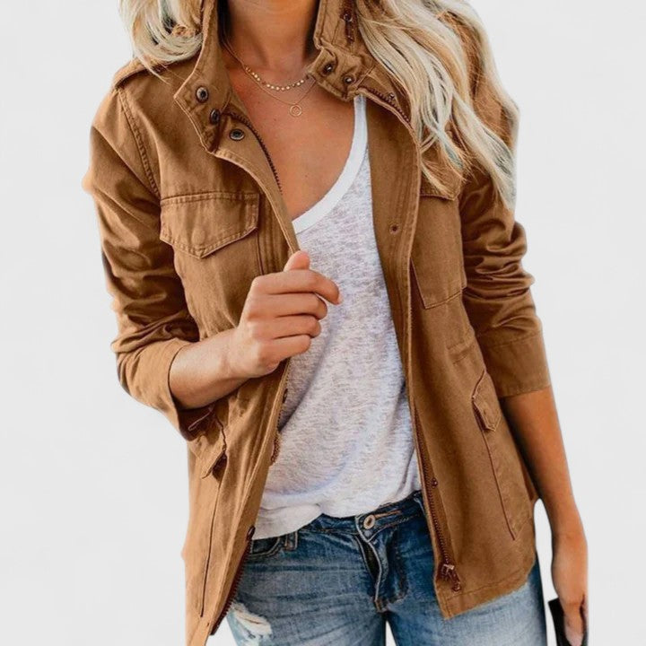 Stand Collar Zip Front Flap Pocket Utility Jacket 9