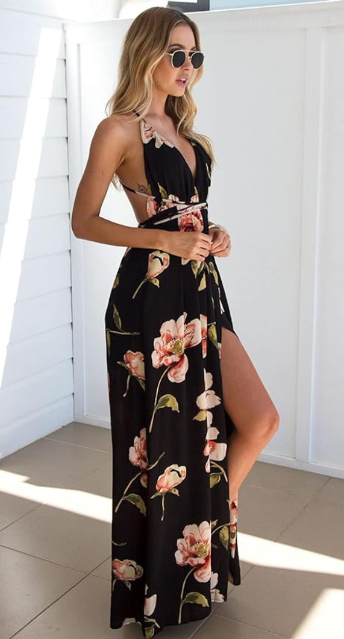 Nuru Floral Pattern Maxi Dress for Women Party Night Style