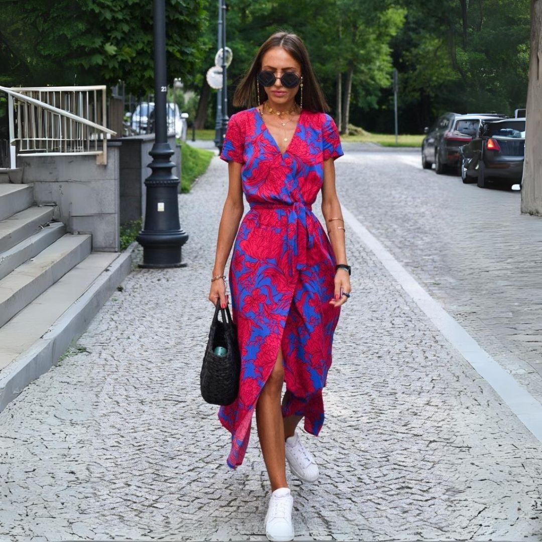 V-Neck Floral Wrap Short Sleeve High Slit Midi Dress 10