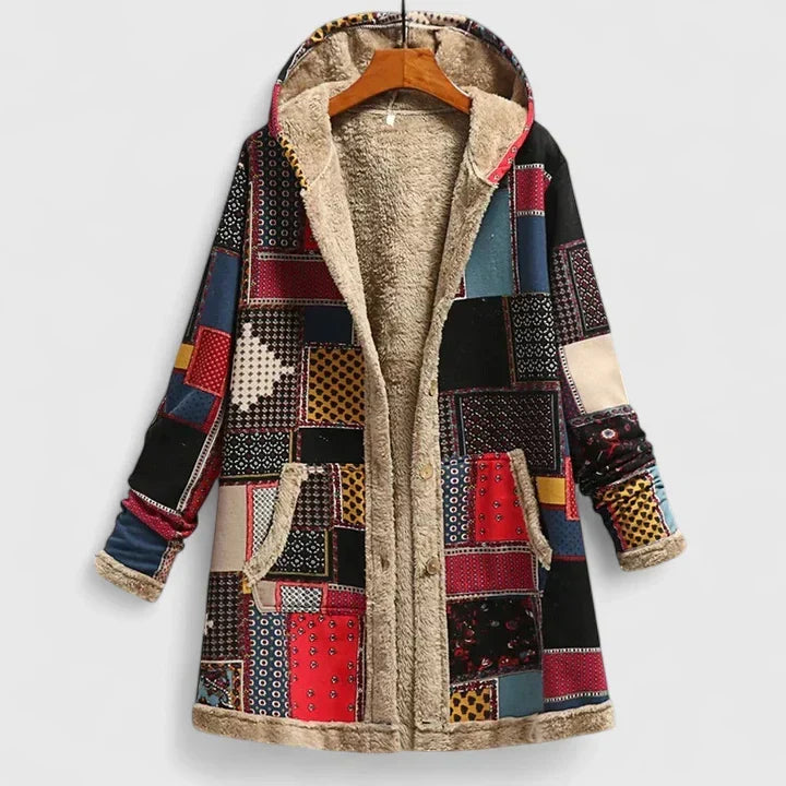 Hooded Floral Print Fleece Lined Long Sleeve Pocket Jacket