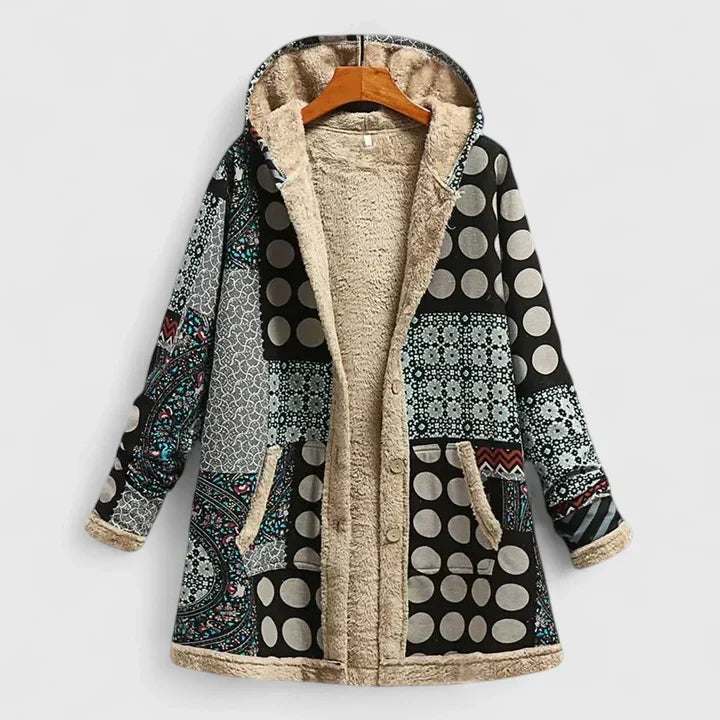 Hooded Floral Print Fleece Lined Long Sleeve Pocket Jacket