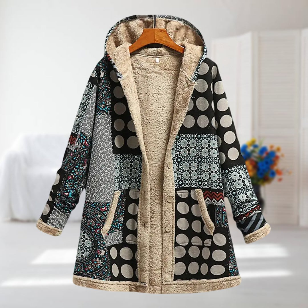 Hooded Floral Print Fleece-Lined Zip-Front Quilted Jacket 9