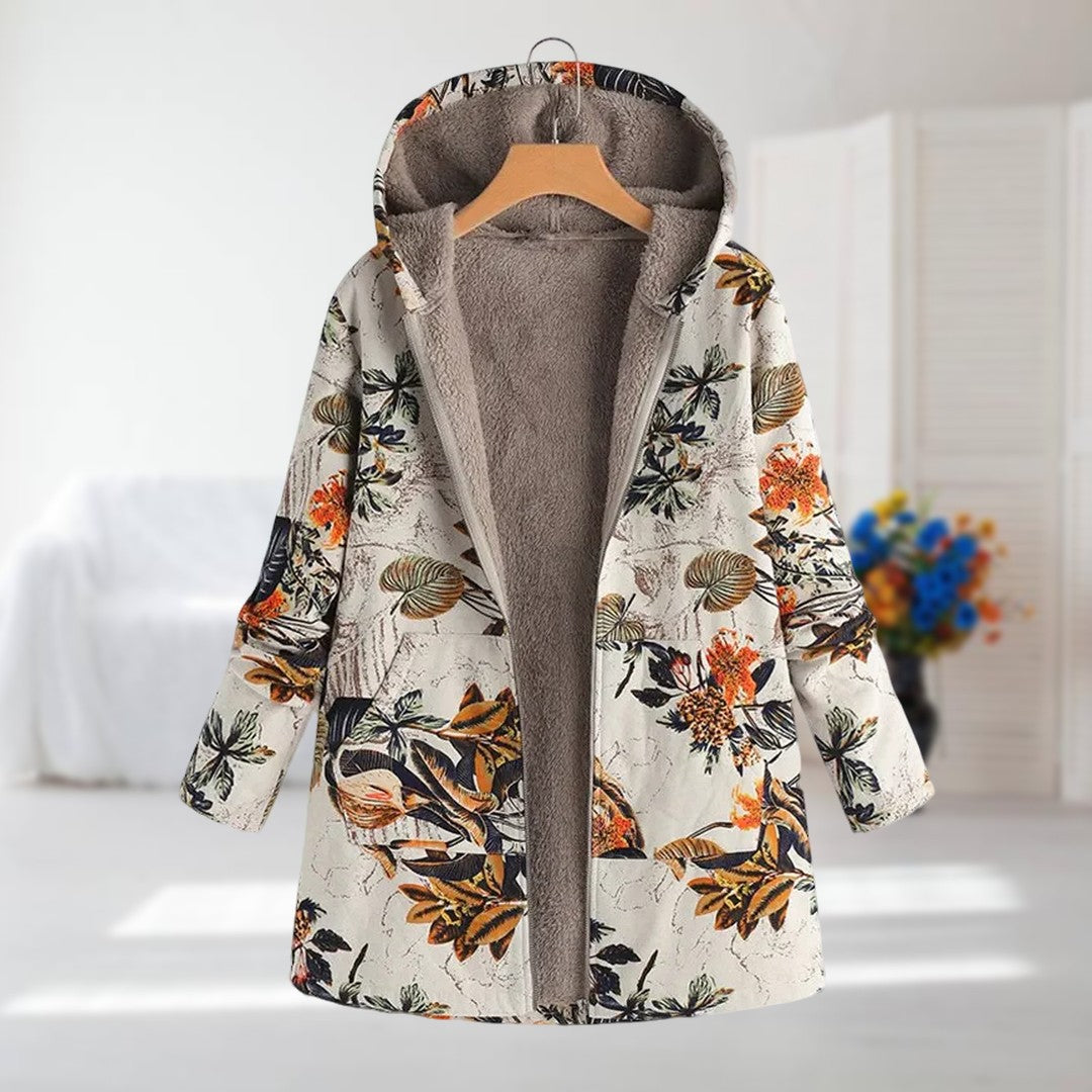 Hooded Floral Print Fleece-Lined Zip-Front Quilted Jacket 5