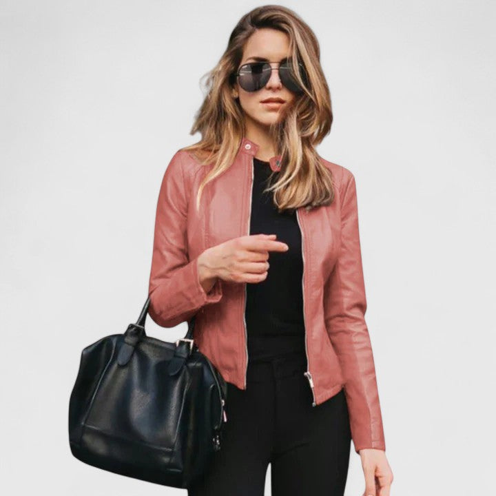 Stand Collar Zip Front Faux Leather Moto Jacket 3