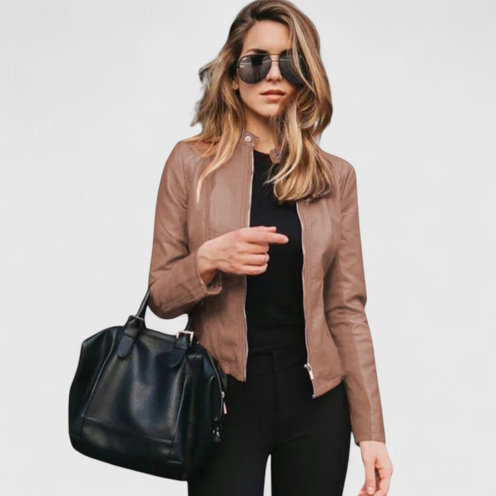 Stand Collar Zip Front Faux Leather Moto Jacket 4