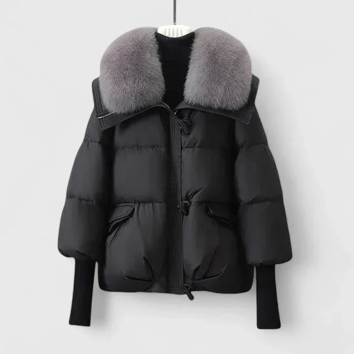 Faux Fur Collar Zip-Front Quilted Puffer Down Jacket