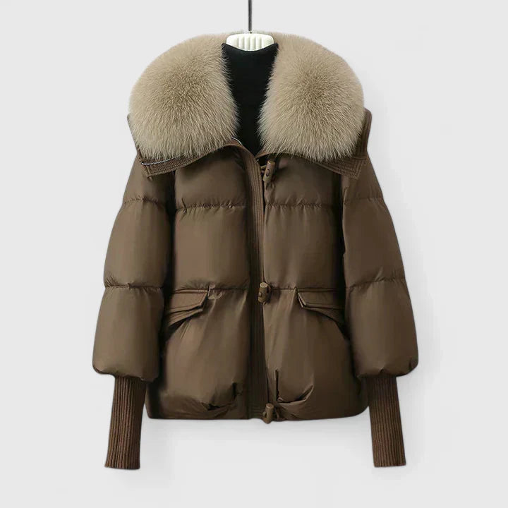 Faux Fur Collar Zip-Front Quilted Puffer Down Jacket
