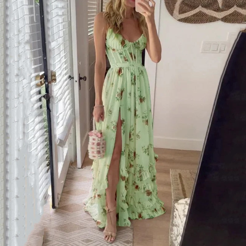 Mia Exclusive Floral Long Dress with Slit Elevated Occasion Wear