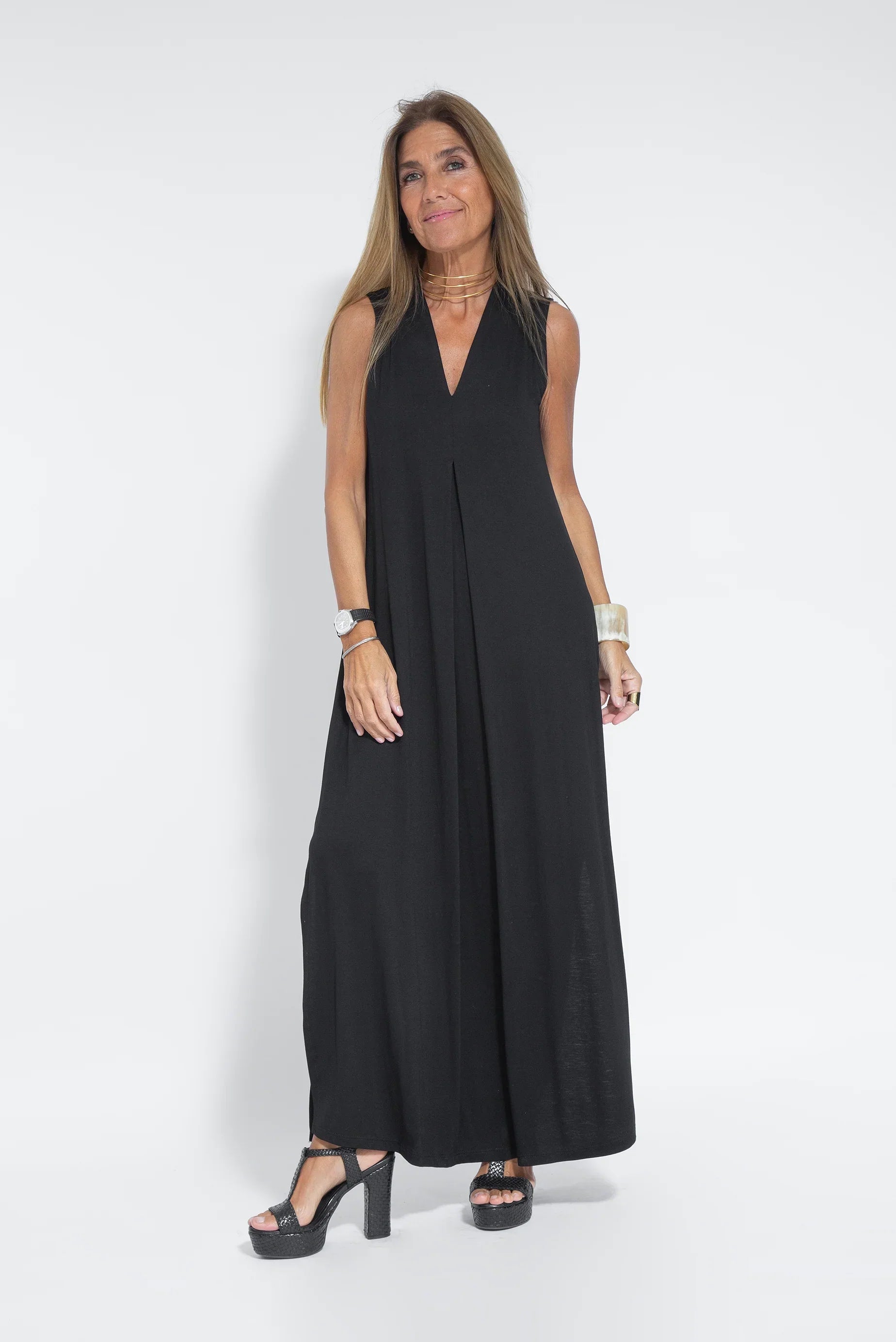 Nicole Minimalist Long Dress with V Neck Premium Wardrobe Essential