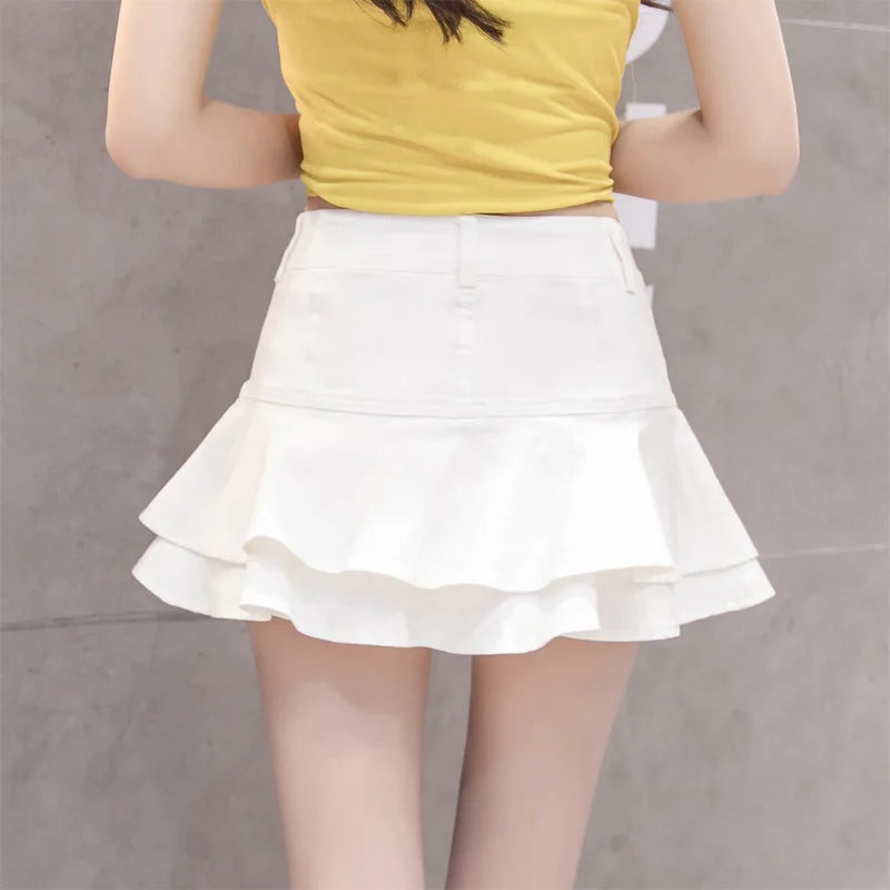 Vintage Denim Summer Sexy Solid Colour Ball Gown Mini Skirt