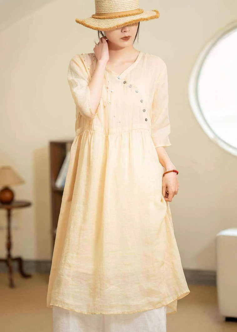 Vintage Green Embroidered Patchwork Lace Up Linen Dresses Summer