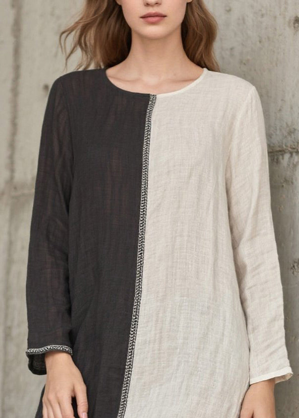 Vintage Grey Asymmetrical Patchwork Side Open Cotton Vacation Dresses Spring