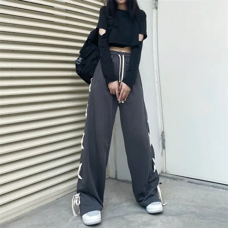 Vintage Y2K Allmatch Style Style Office Lady High Waist Sweatpants