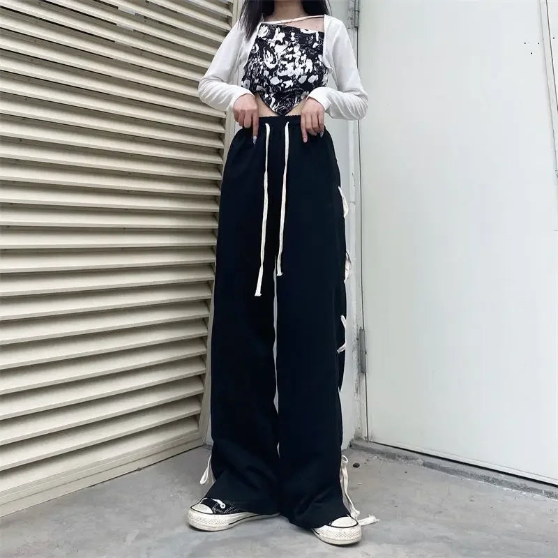 Vintage Y2K Allmatch Style Style Office Lady High Waist Sweatpants