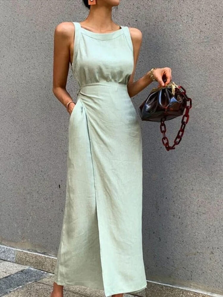 Vintage Sleeveless Plain Maxi Dress