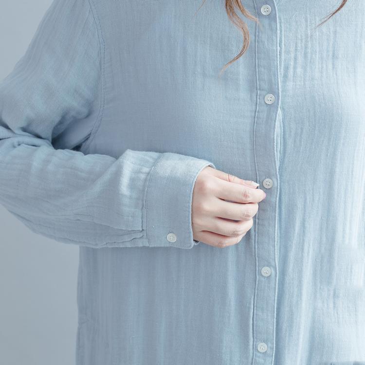 Vintage light blue cotton dresses oversize shift dress womens long sleeve cotton shirt