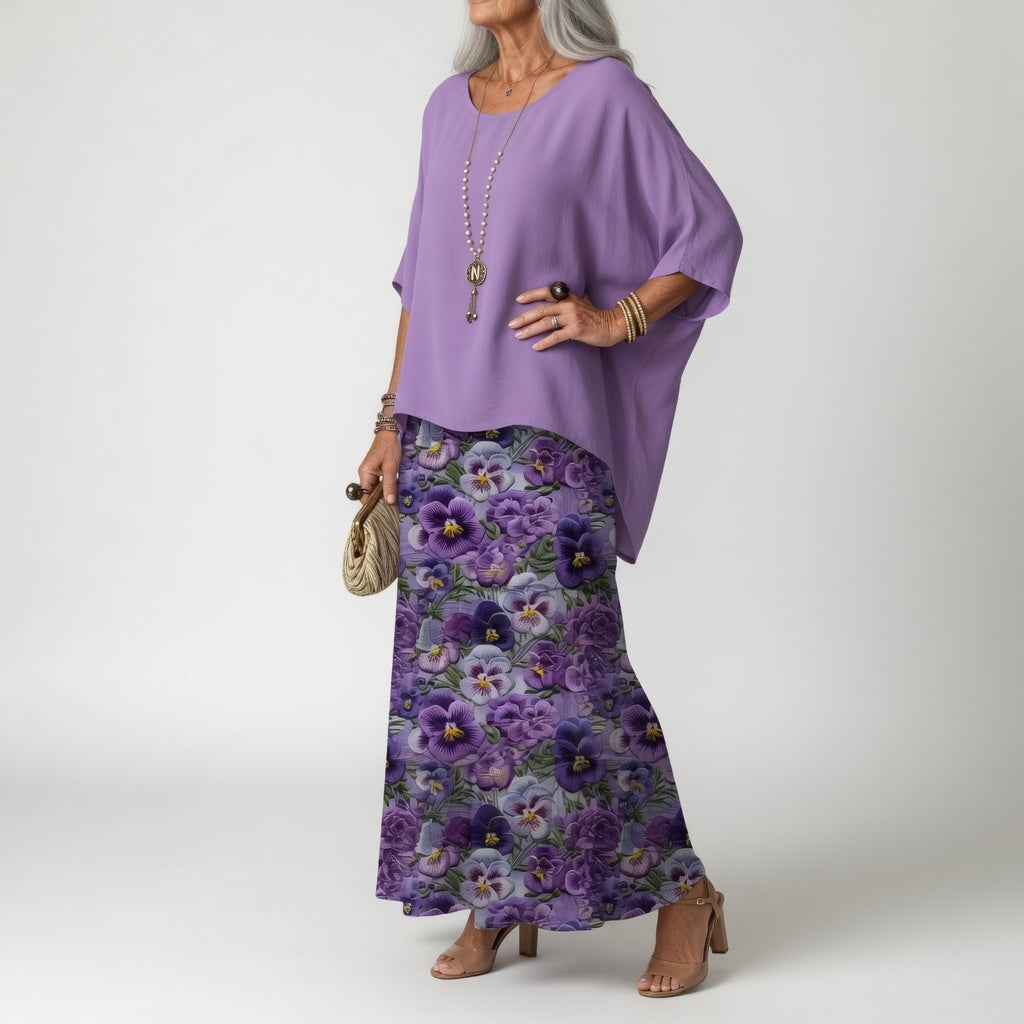 Round Neck Batwing Sleeve Tiered Chiffon Flowy Maxi Dress