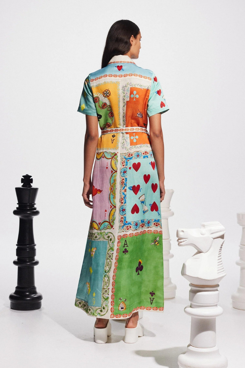 Antonella Exclusive Short Sleeved Maxi Dress with Poker Print Designer Edit
