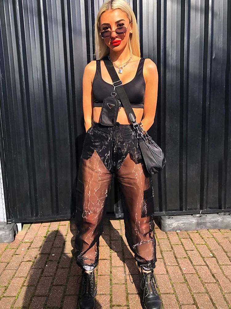 Women's Summer Seethrough Patchwork Loose Sweatpants