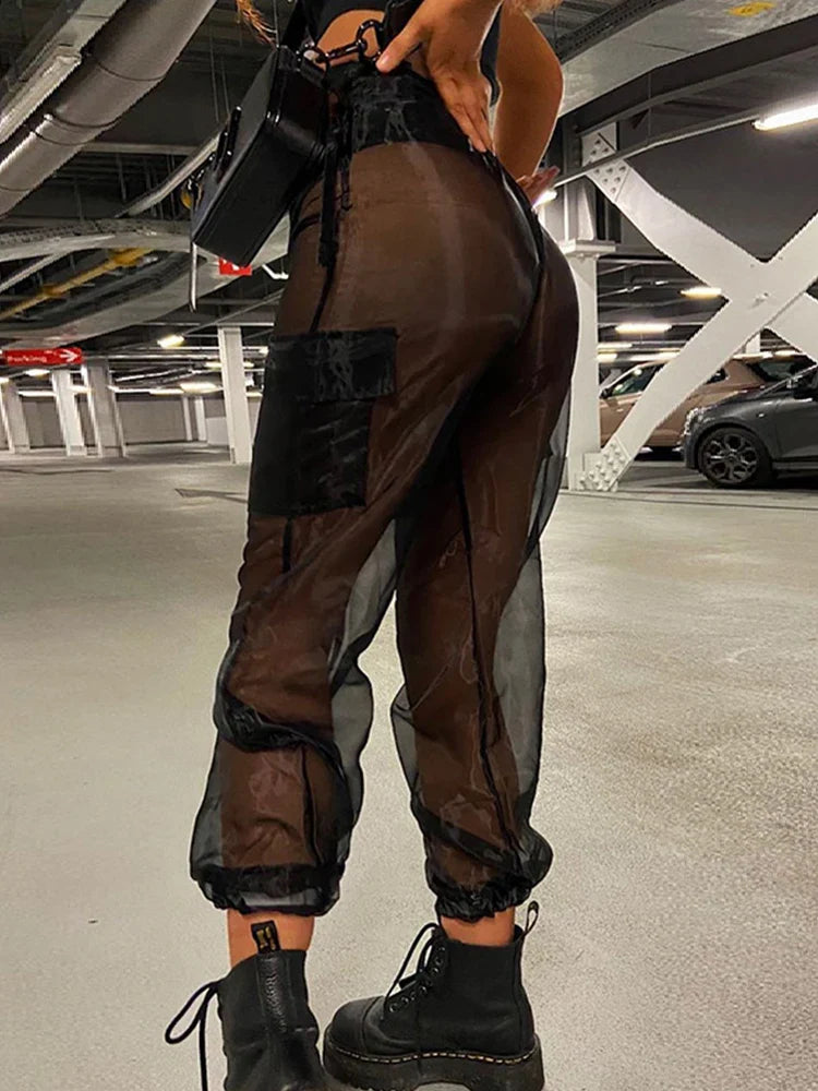Women's Summer Seethrough Patchwork Loose Sweatpants