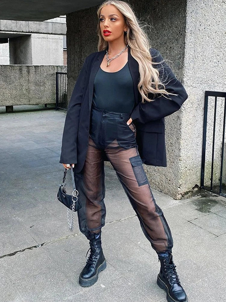 Women's Summer Seethrough Patchwork Loose Sweatpants