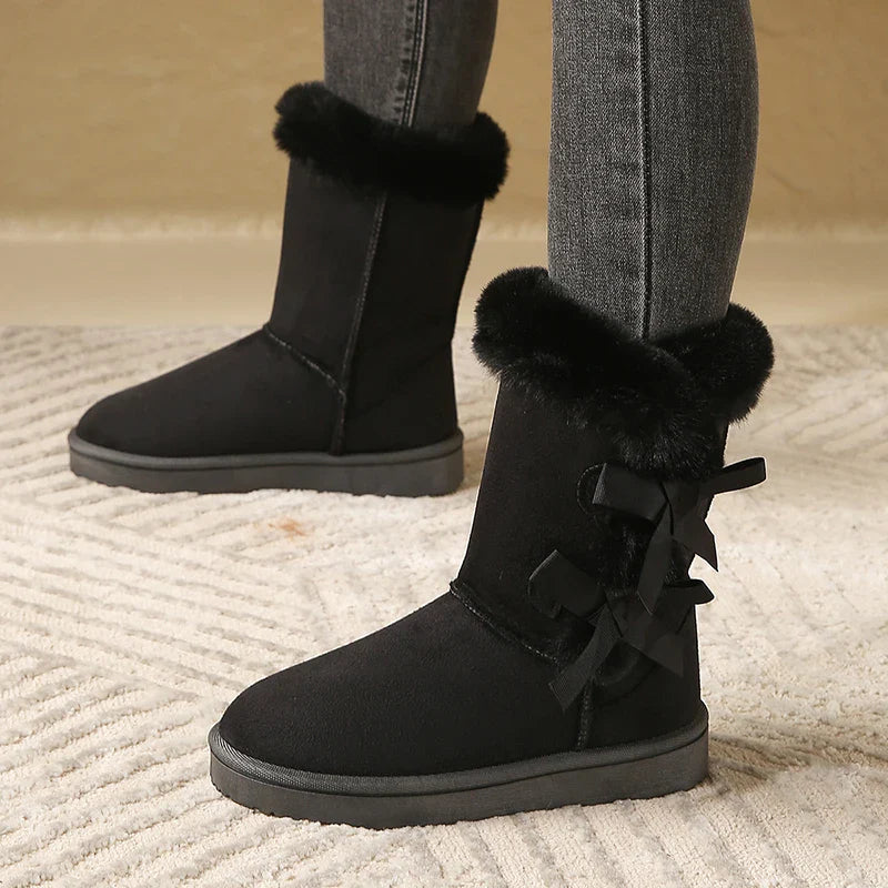 Waterproof Trend Bow Warm MidCalf Thicked Plush NonSlip Snow Boot