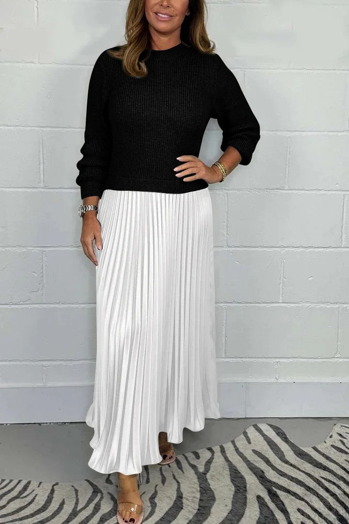 Ribbed Knit Sweater And Pleated Midi Skirt Set 8