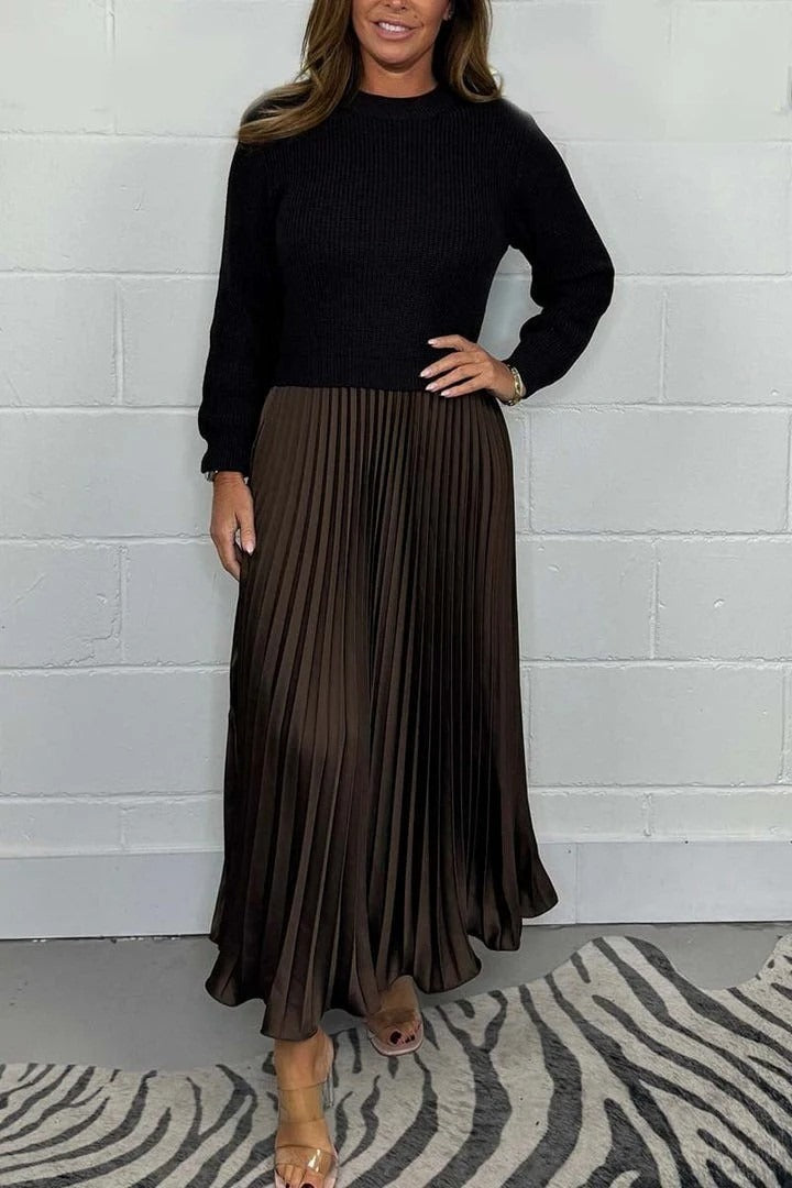 Ribbed Knit Sweater And Pleated Midi Skirt Set 9