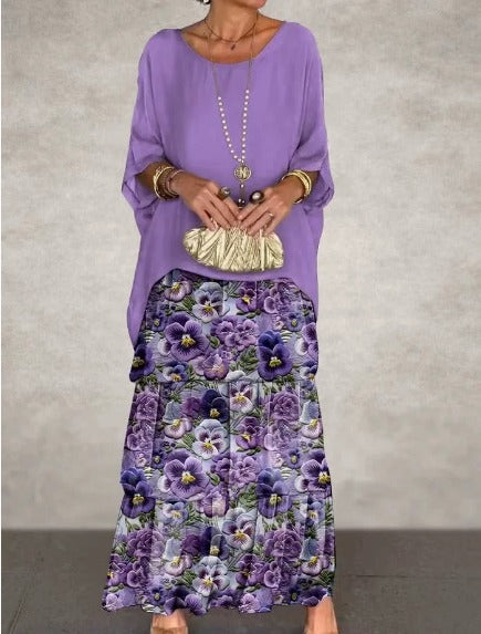 Round Neck Chiffon Layered Batwing Sleeve Tiered Flowy Maxi Dress