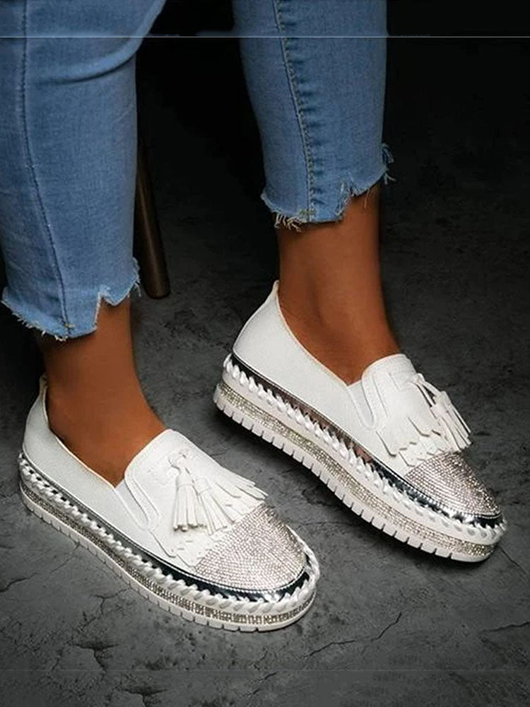 Rhinestones Tassel Slip On Loafers