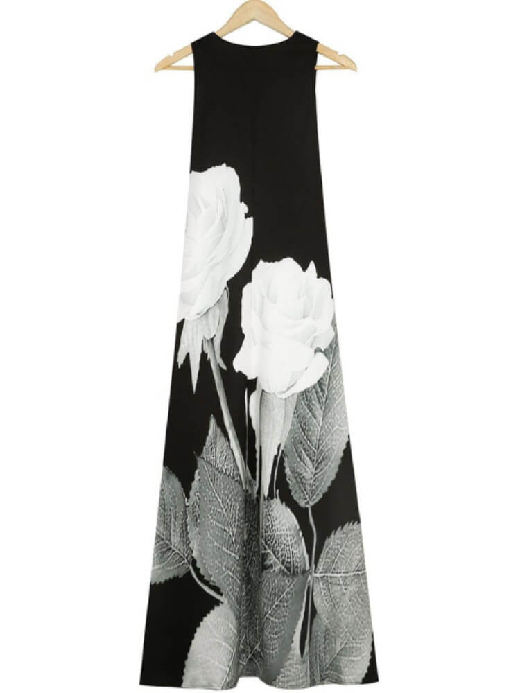 White Roses Sleeveless Maxi Dress