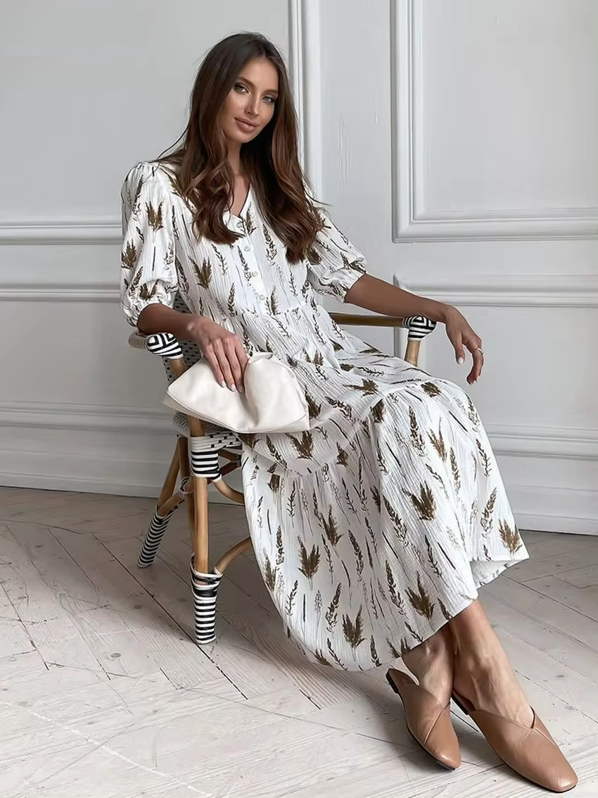 Isolda Summery Midi Dress with a V-neck for Women Casual Daywear