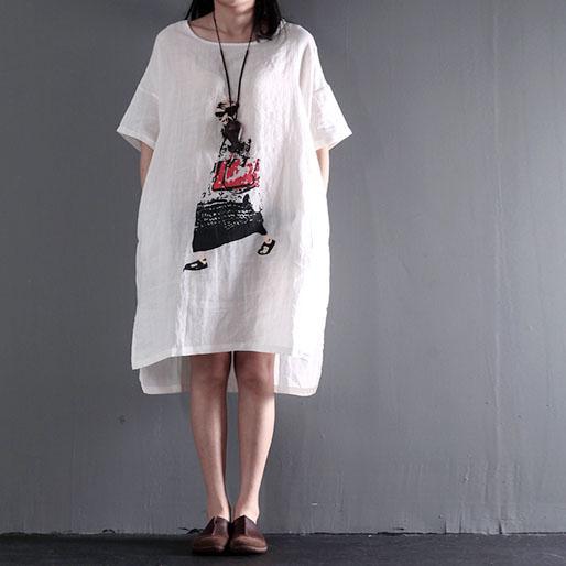 White city girl linen shift dresses plus size sundress summer maxi dresses