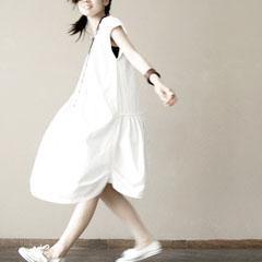 White cotton summer dress natural fit flare dress short sleeve sundress